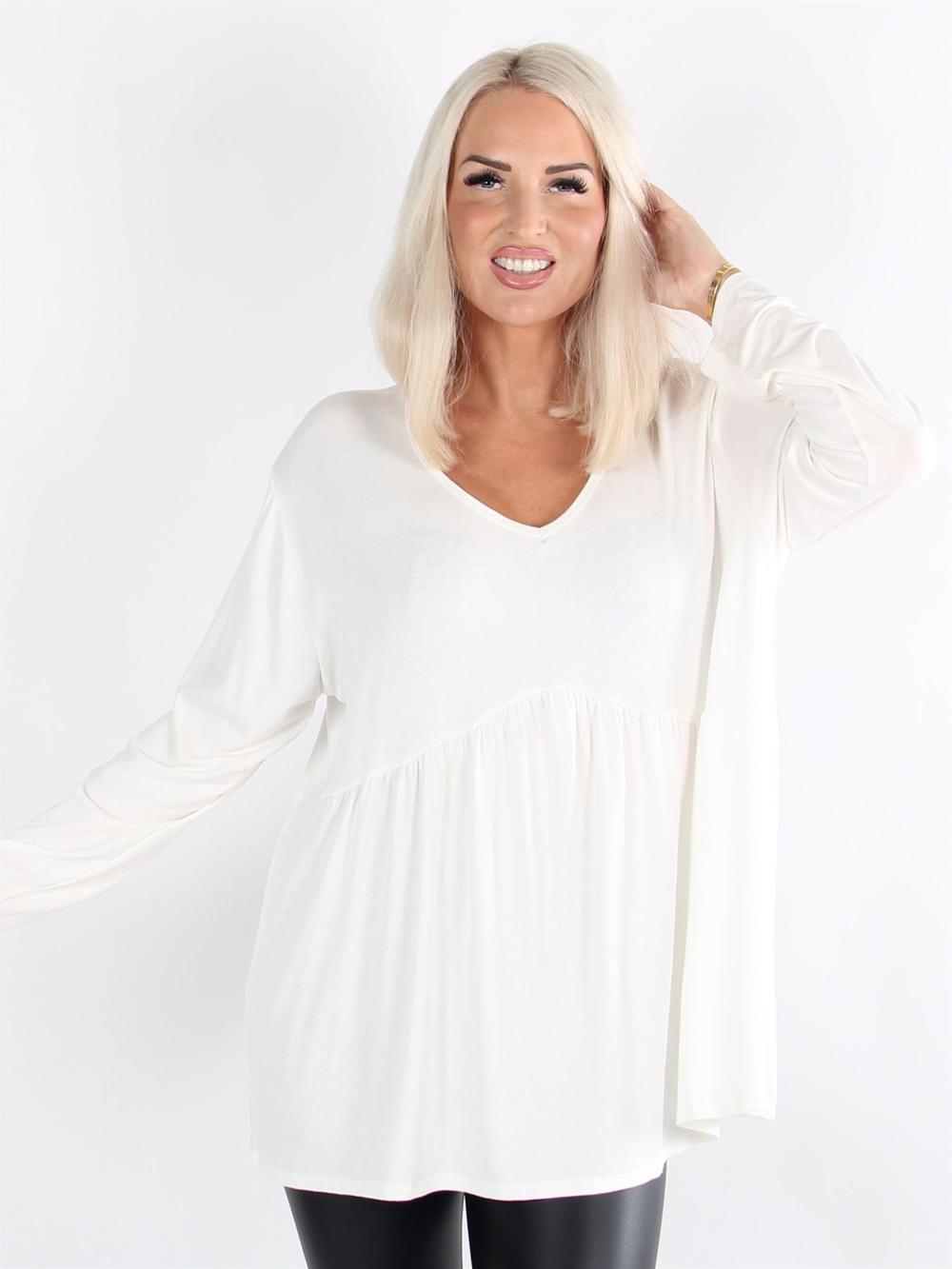 Sarah - Armygrøn langærmet peplum bluse i jerseystof